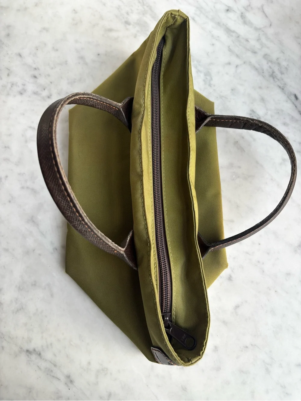 Herve Chapelier Olive Green Nylon Handheld Small Tote